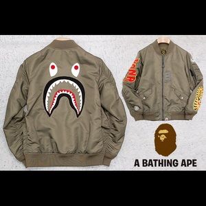 Bape Shark 19SS MA-1 Olive Bomber Jacket